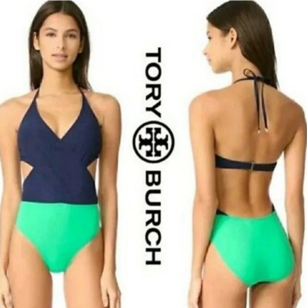 Tory burch solid wrap one piece swimsuit